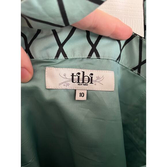 Tibi Madame Butterfly V-Strap 100% Cotton Mini Dress Fans Flowers Aqua Y2K | 10 - Picture 2 of 6